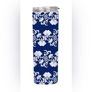 Blue and white color flower pattern Semi handmade 20oz stainless straight bottle